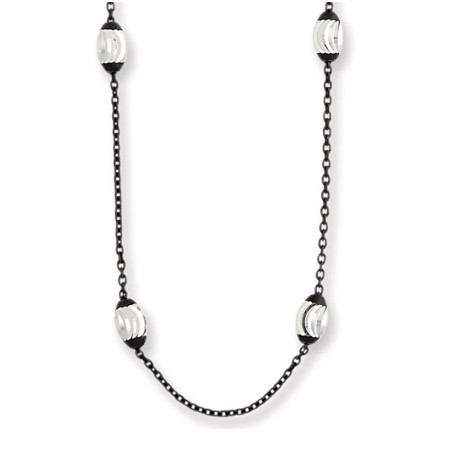 Black Rhodium and Sterling Silver Moon Cut Bead Chain - Click Image to Close